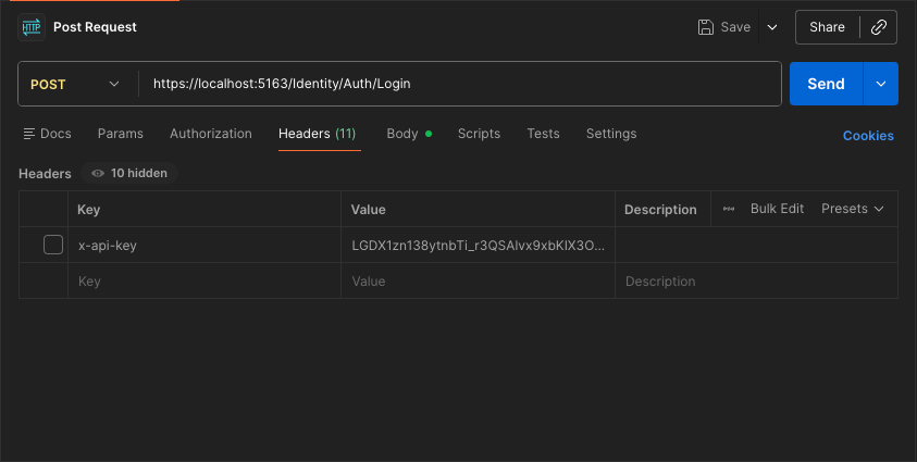 Screenshot of adding the X-API-Key header