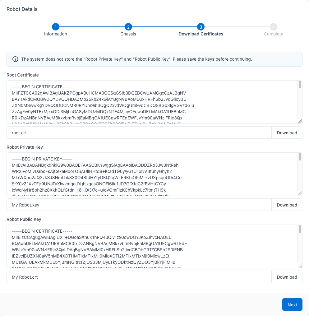 Screenshot of the certificates page