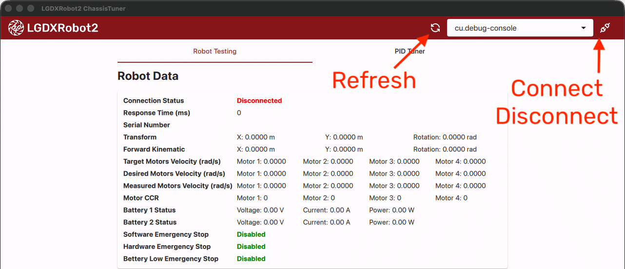 Screenshot of the Robot Data tab